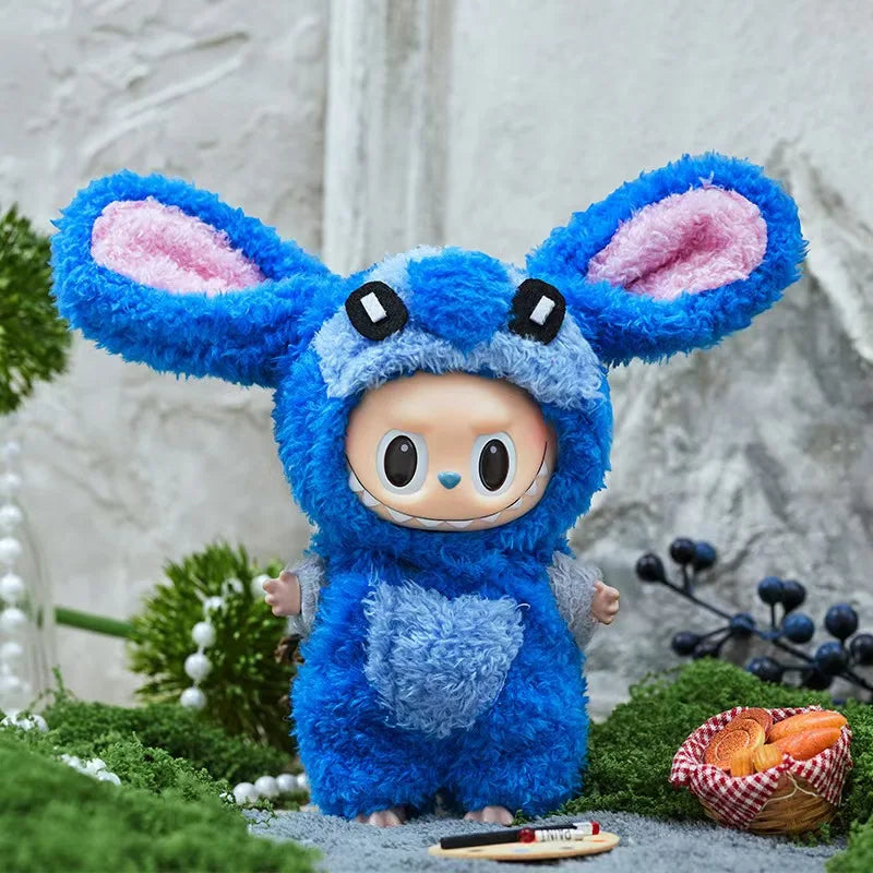 Blue Long-Eared Bunny Outfit for 17cm Labubu Dolls