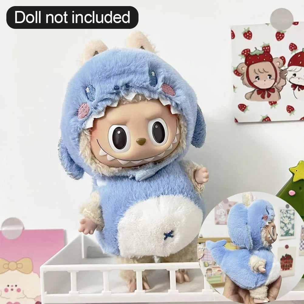 Labubu Clothes – Plush Dinosaur Hoodie Outfit for 15/17cm Labubu Dolls (No Doll)