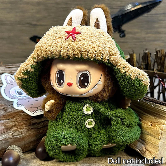 Labubu Military Style Outfit – Green Coat & Hat Set