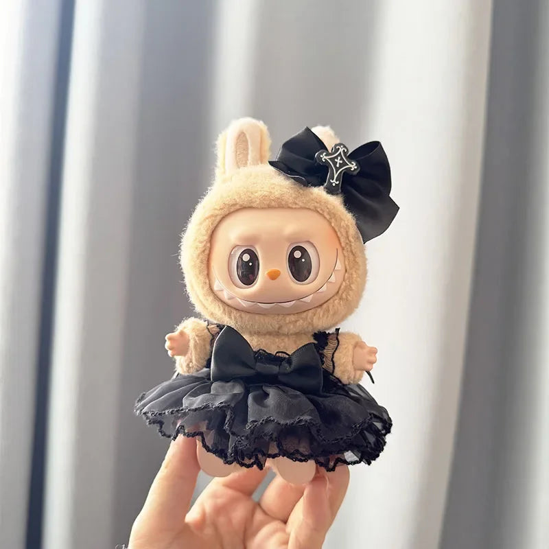 Labubu Clothes – Gothic Style Skirt Outfit with Bow | Fits 15/17cm Plush Dolls