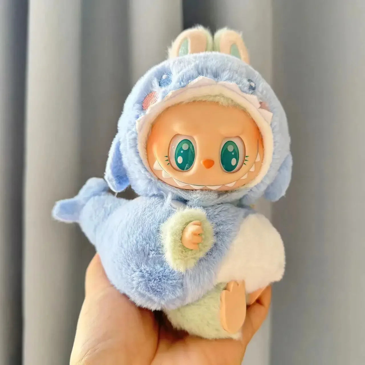 Labubu V1 V2 Plush Costume Outfit – Dinosaur Goose Macaron Style (Blue)