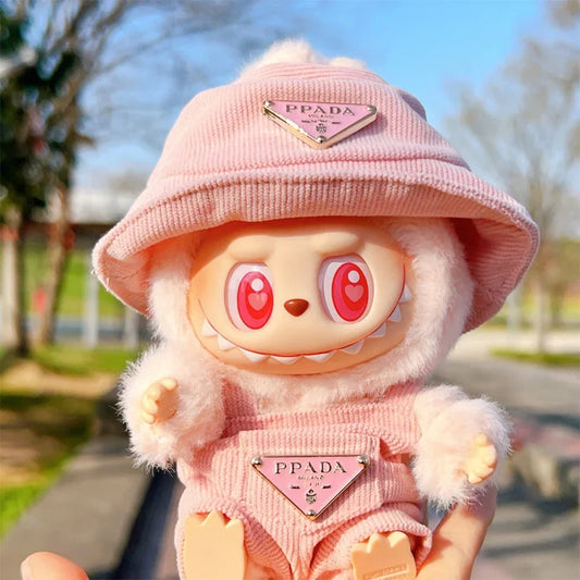 Labubu Outfit – Luxury Overall & Bucket Hat Set (Pink)