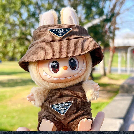 Labubu Outfit – Luxury Overall & Bucket Hat Set (Brown)