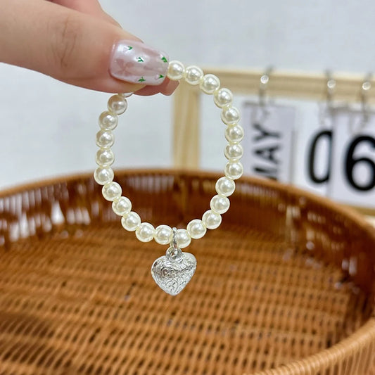 Labubu Pearl Bead Bracelet with Heart Charm – Mini Doll Accessories Jewelry Gift