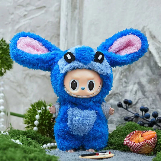 Blue Long-Eared Bunny Outfit for 17cm Labubu Dolls