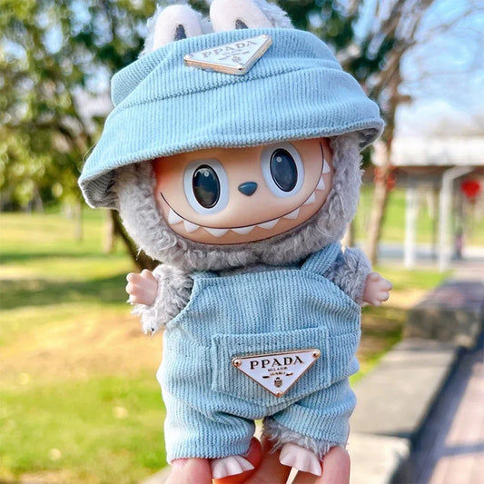 Labubu Outfit – Luxury Overall & Bucket Hat Set (Blue)