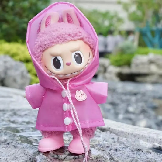 Labubu Raincoat Outfit with Hood – Pink
