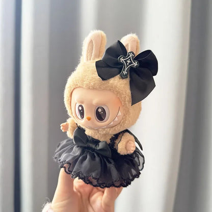 Labubu Clothes – Gothic Style Skirt Outfit with Bow | Fits 15/17cm Plush Dolls