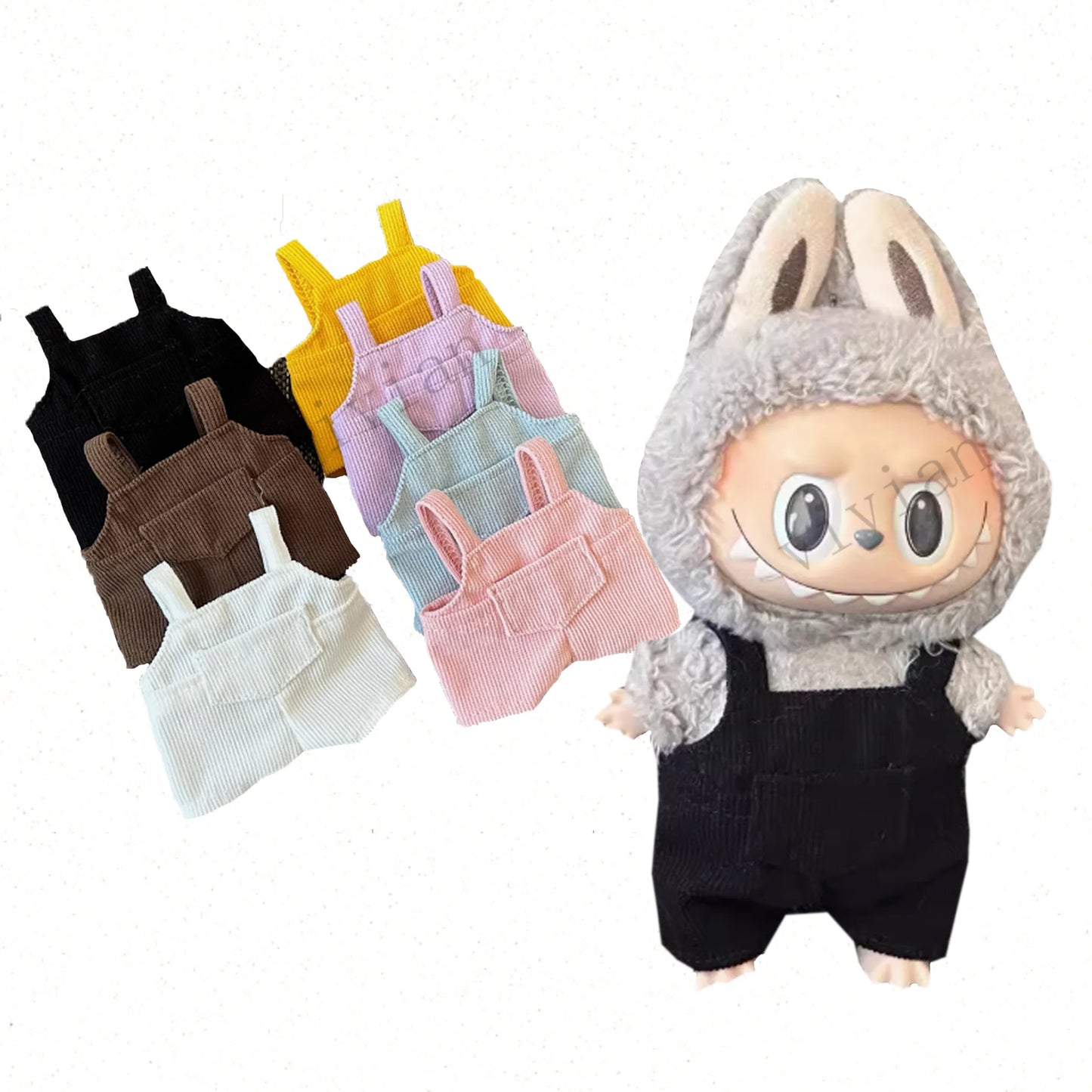 Labubu Doll Clothes – Blue Bear Overalls Outfit for 15-17cm Dolls