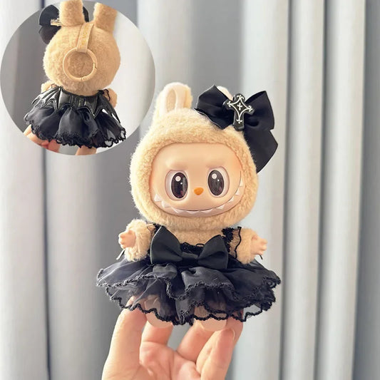 Labubu Clothes – Gothic Style Skirt Outfit with Bow | Fits 15/17cm Plush Dolls