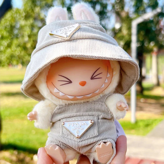 Labubu Outfit – Luxury Overall & Bucket Hat Set (Tan)