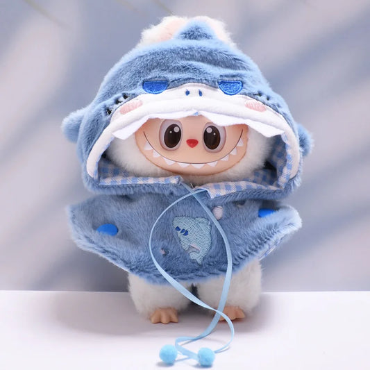 Labubu Clothes – Bunny Cape Hooded Outfit for 15/17cm Dolls (White)