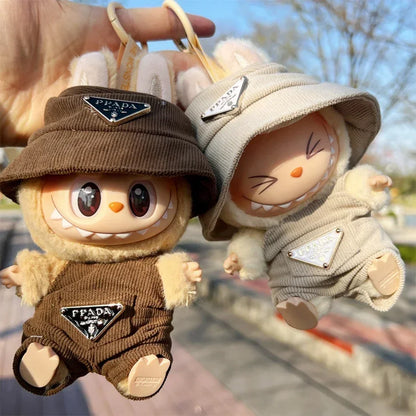 Labubu Outfit – Luxury Overall & Bucket Hat Set (Brown)