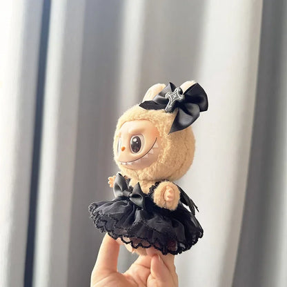 Labubu Clothes – Gothic Style Skirt Outfit with Bow | Fits 15/17cm Plush Dolls