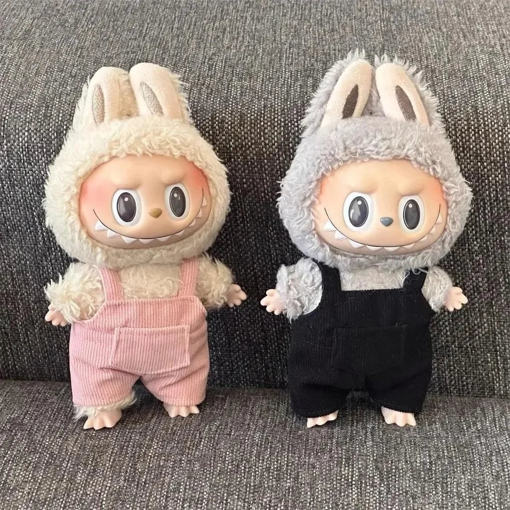 Labubu Doll Clothes – Tan Overalls Outfit for 15-17cm Dolls