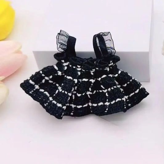 Labubu Clothes – Black & White Plaid Dress Outfit for 15-20cm Labubu Doll Accessories (No Doll)