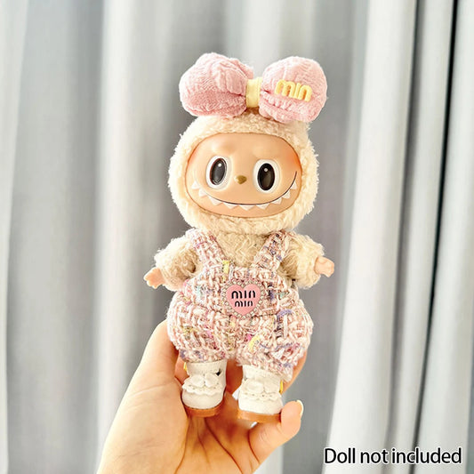 Labubu Clothes Tweed Overalls Outfit – Pink