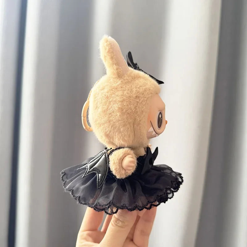 Labubu Clothes – Gothic Style Skirt Outfit with Bow | Fits 15/17cm Plush Dolls