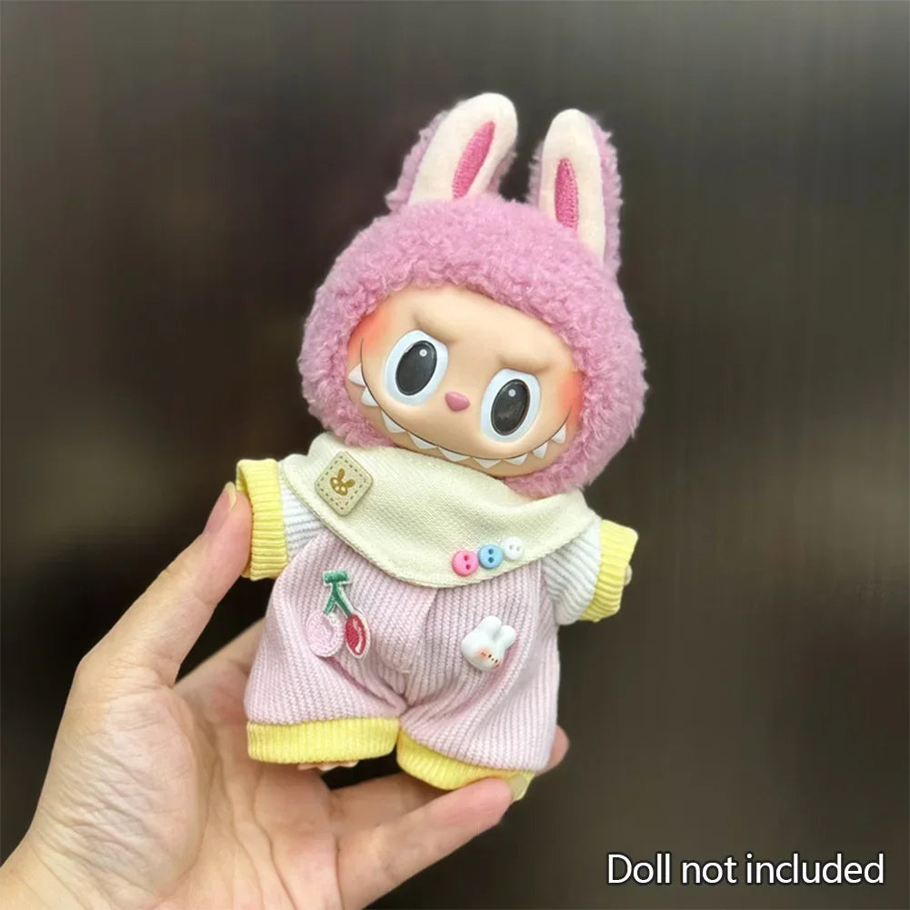Labubu Outfit – Cherry Overalls Set with Bunny Hood
