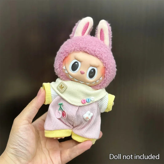Labubu Outfit – Cherry Overalls Set with Bunny Hood