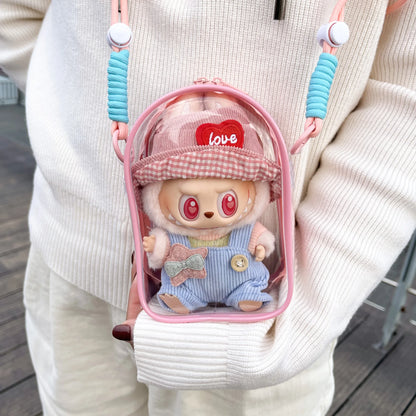 Labubu 15cm Transparent Shoulder Carrying Bag – Protective PVC Storage Case with Rope Strap