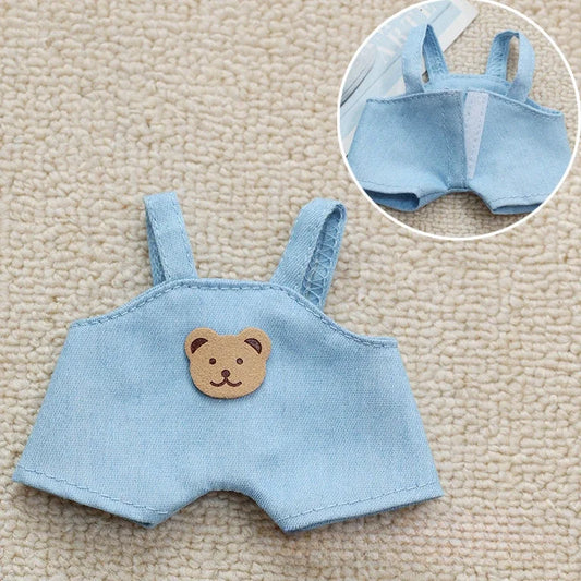 Labubu Doll Clothes – Blue Bear Overalls Outfit for 15-17cm Dolls