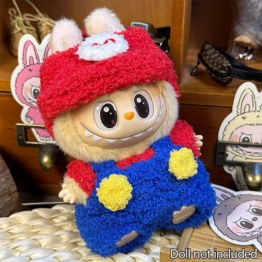 Mini Plush Doll Clothes Outfit Accessories for Labubu V1 V2 – Mario Costume Set