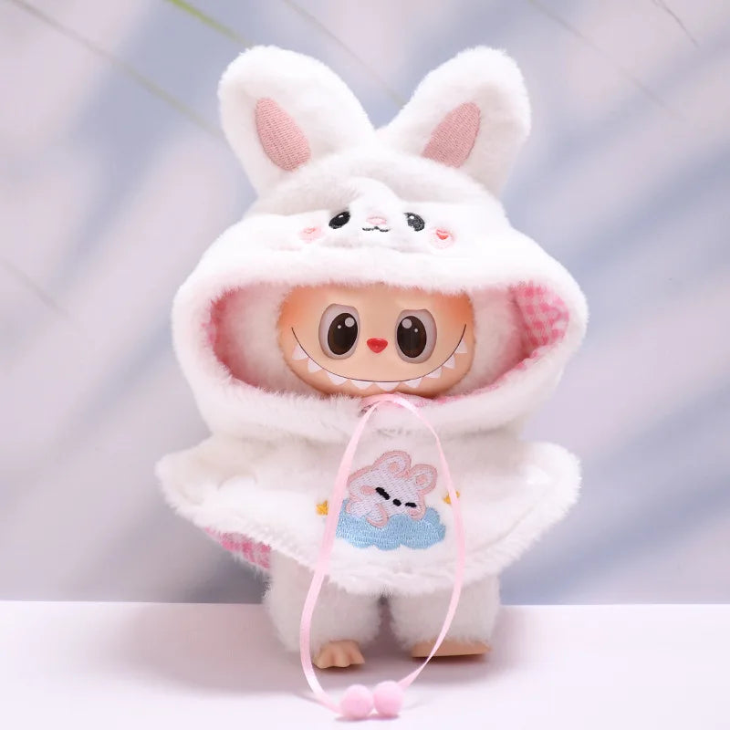 Labubu Clothes Bunny Hoodie Cape Outfit – White